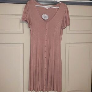 NWT Pink Rose Light Mauve Button-Front Mini Dress